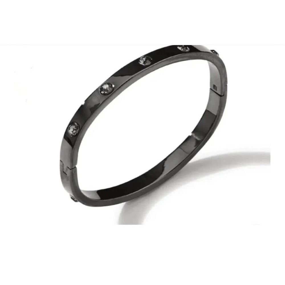 Park Lane "JEWEL" Hinged Bracelet HEMATITE w/ Crystals Pretty! Reg. $84